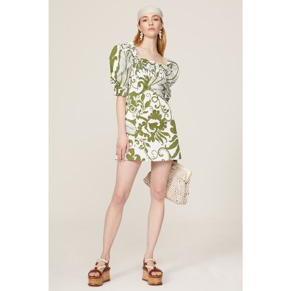 LA DOUBLEJ Green White Printed Puffed Sleeves Square...